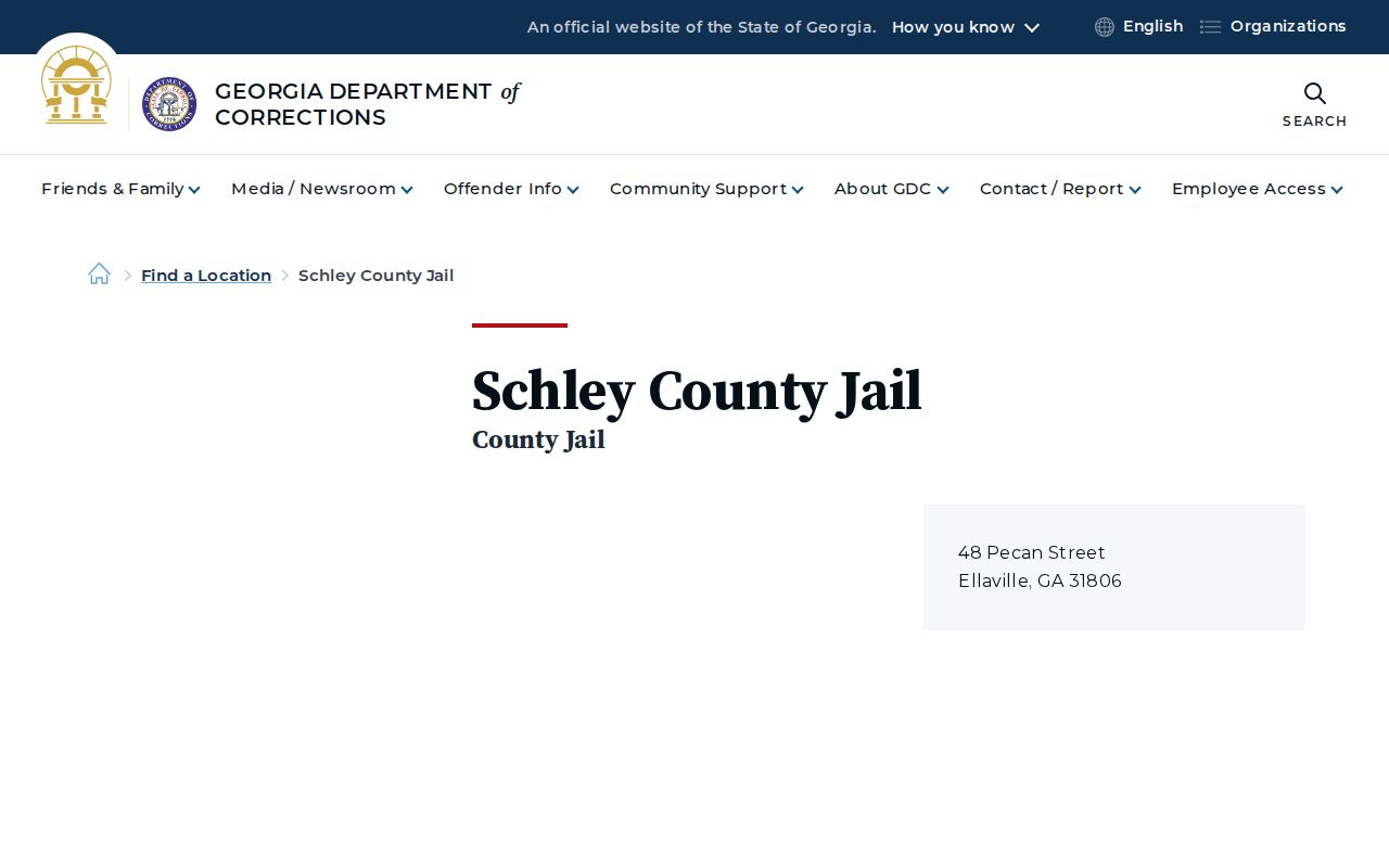 Official Georgia Department of Corrections listing for Schley County Jail