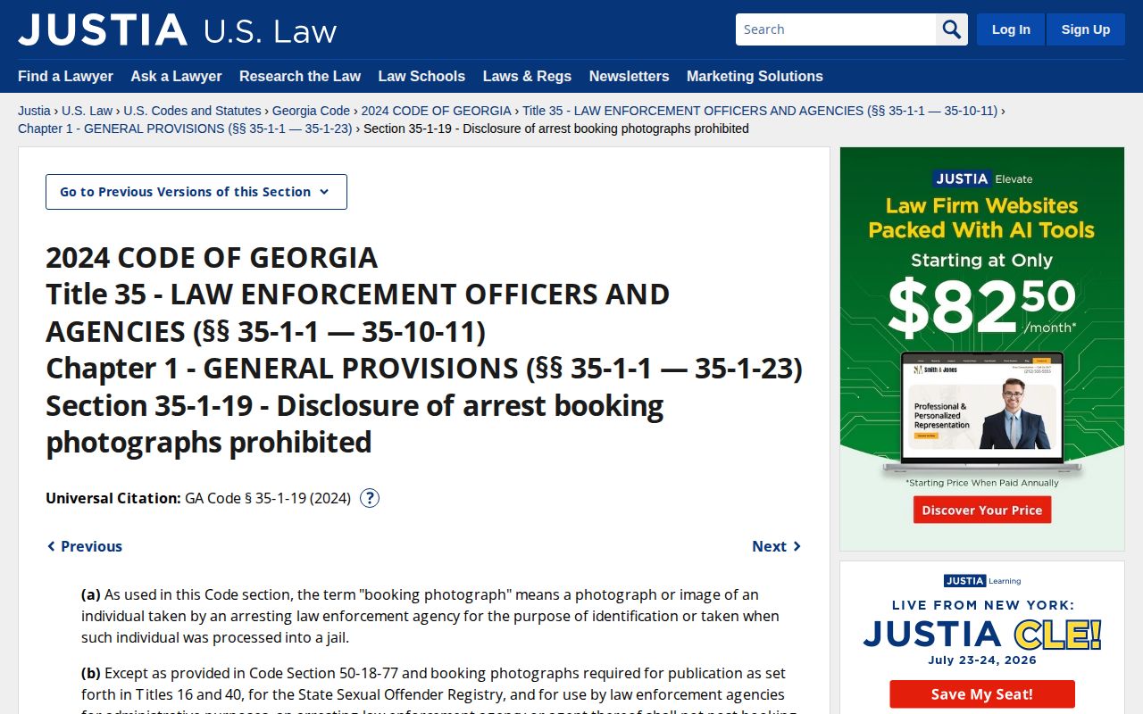 Georgia booking photograph disclosure statute used for Schley County requests